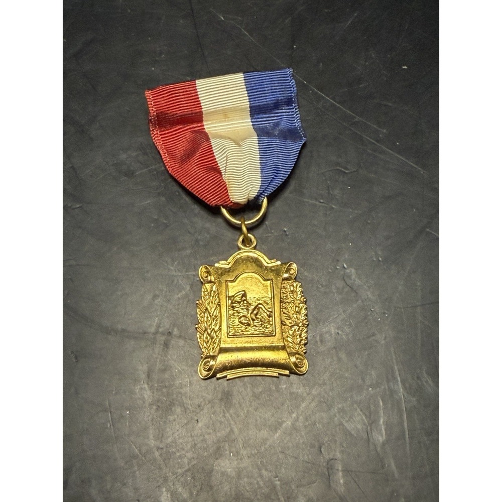 Vintage Swimming Medal Tampa AAU 1958 Gold Tone w/ Ribbon